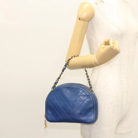 CHANEL Chain Bicolore Shoulder Bag Lamb Skin Blue Gold CC Auth - Picture 1 of 16